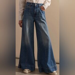 ME+EM High Rise Blue Seam Front Wide-Leg Flare Jeans Organic Cotton Full Length